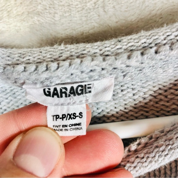 Garage Supersoft Boatneck Sweater Size XS/S Grey White Stripe Cropped Oversized - Picture 6 of 6